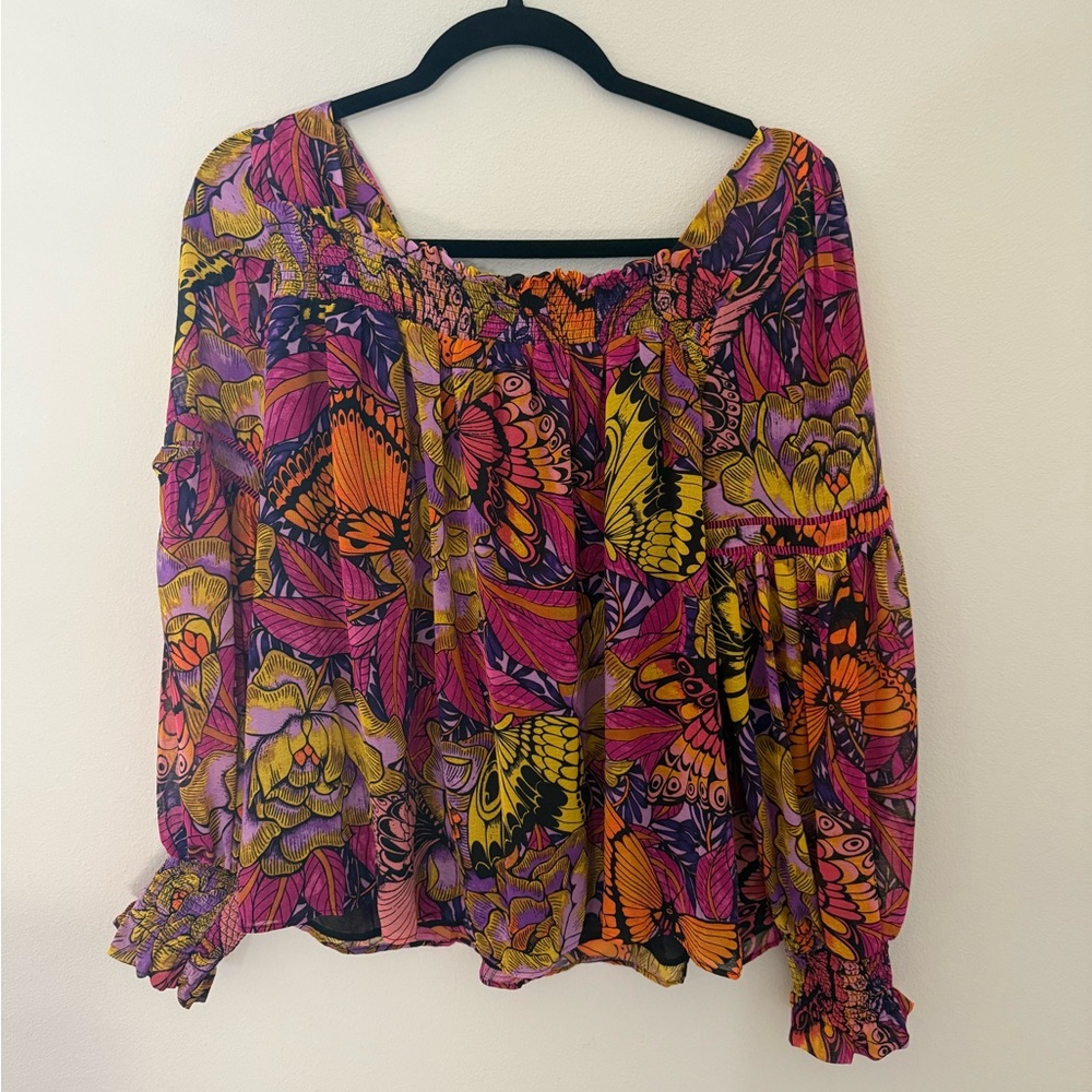ALEXANDRA FARMER by ANTHROPOLOGIE Puff Sleeved Blouse in Pink Combo, Small - Picture 6 of 10